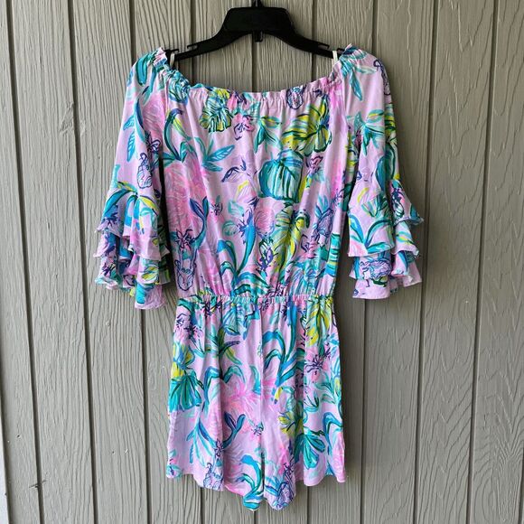 Lilly Pulitzer Calla Off-Shoulder Romper Mermaid in the Shade XS NWOT - Picture 5 of 7